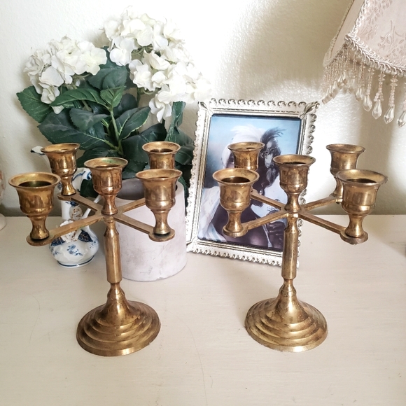 Vintage Other - Brass Mid Century Candleabra Set